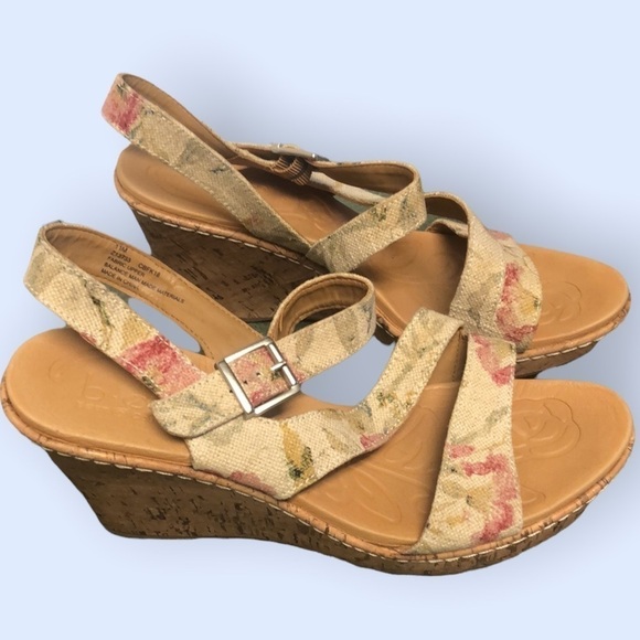 Floral fabric strap cork wedge sandals. Sz 11 - Picture 1 of 5